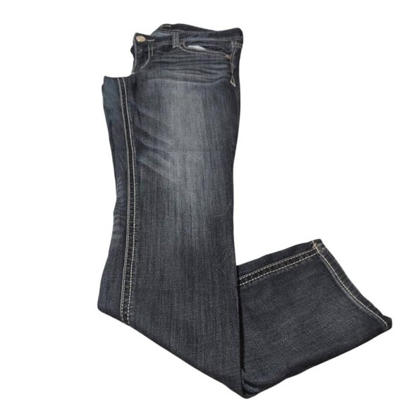 Express Jeans Dark Wash Straight Leg with Design Back Pockets, Cotton Pants - Picture 3 of 9